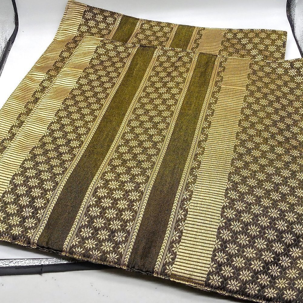 Set of 2 Thai Woven Silk Avocado Green & Gold Square Pillow Shams